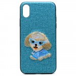 Wholesale iPhone X (Ten) Design Cloth Stitch Hybrid Case (Blue Puppy Dog)